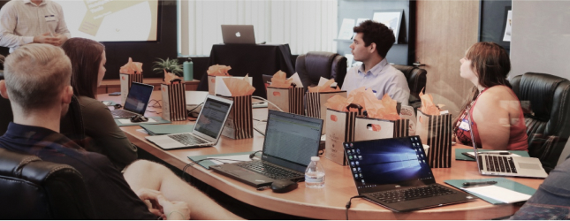 Professionals sitting around a conference table